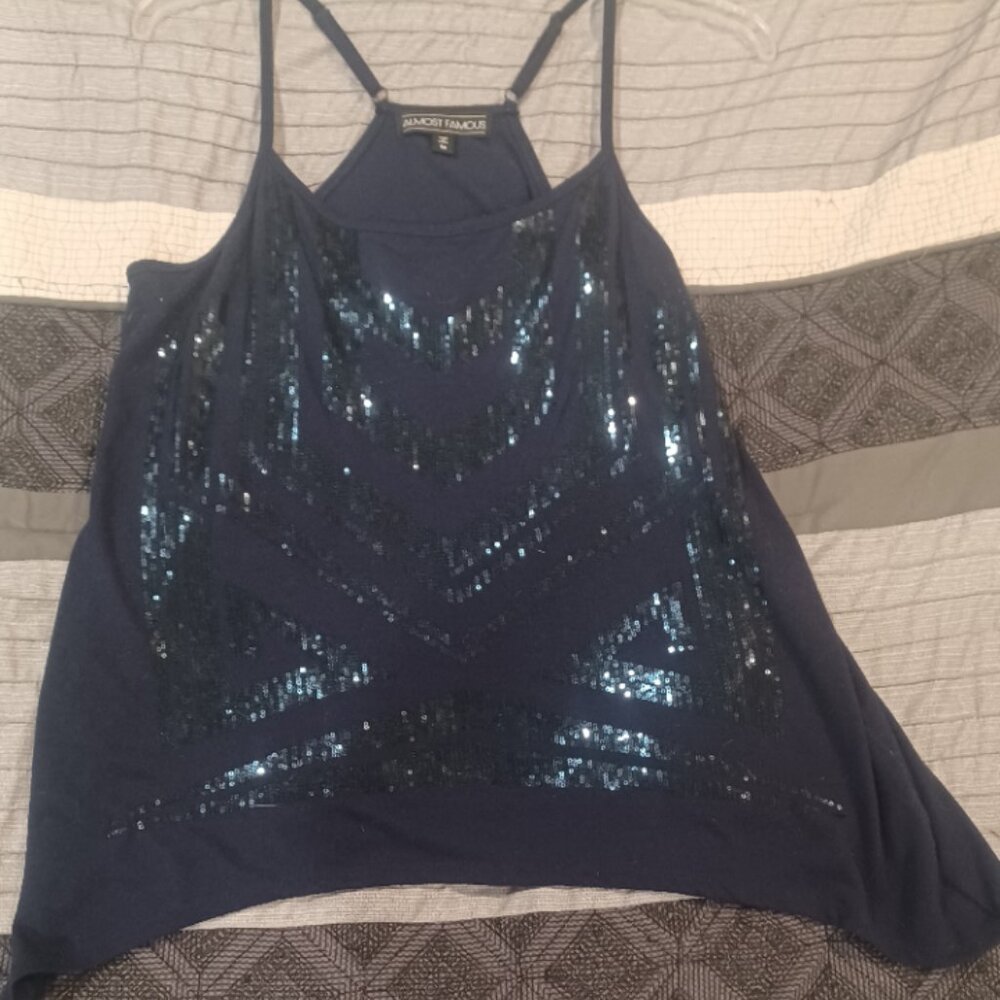 Almost Famous Navy Blue Sequin Tank Top